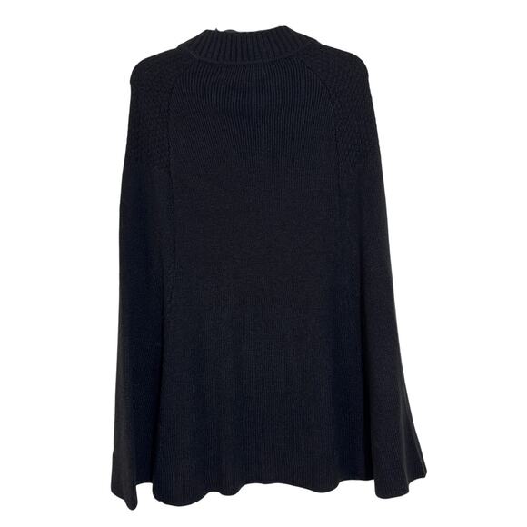 Blue Sol Large Black Sweater Cape Pocho With Gold Accent Buttons - Picture 2 of 6